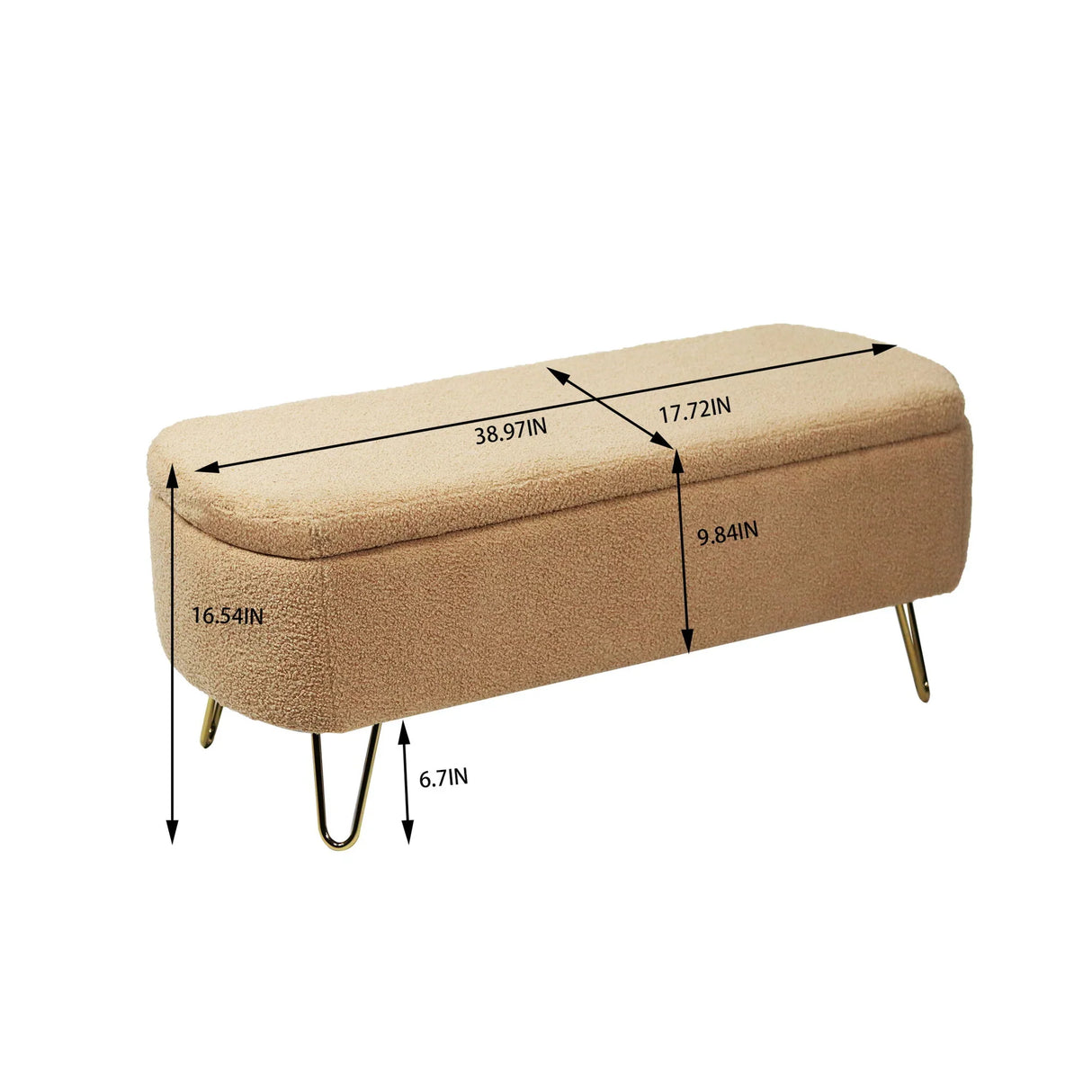 Storage Ottoman Bench For End Of Bed Gold Legs, Modern Camel Faux Fur Entryway Bench Upholstered Padded With Storage For Living Room Bedroom - Furniture Home Direct