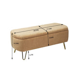 Storage Ottoman Bench For End Of Bed Gold Legs, Modern Camel Faux Fur Entryway Bench Upholstered Padded With Storage For Living Room Bedroom - Furniture Home Direct