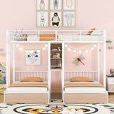 Triple Bunk Bed With Drawers, Multi-Functional Frame With Desks And Shelves In The Middle - Furniture Home Direct