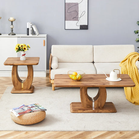Coffee Table Set With Circular Arc Base And Wood Tone - Furniture Home Direct