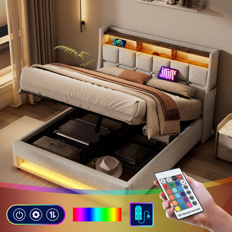 Upholstered Platform Bed With A Hydraulic Storage System, LED And USB Charging (Without Mattress) - Furniture Home Direct