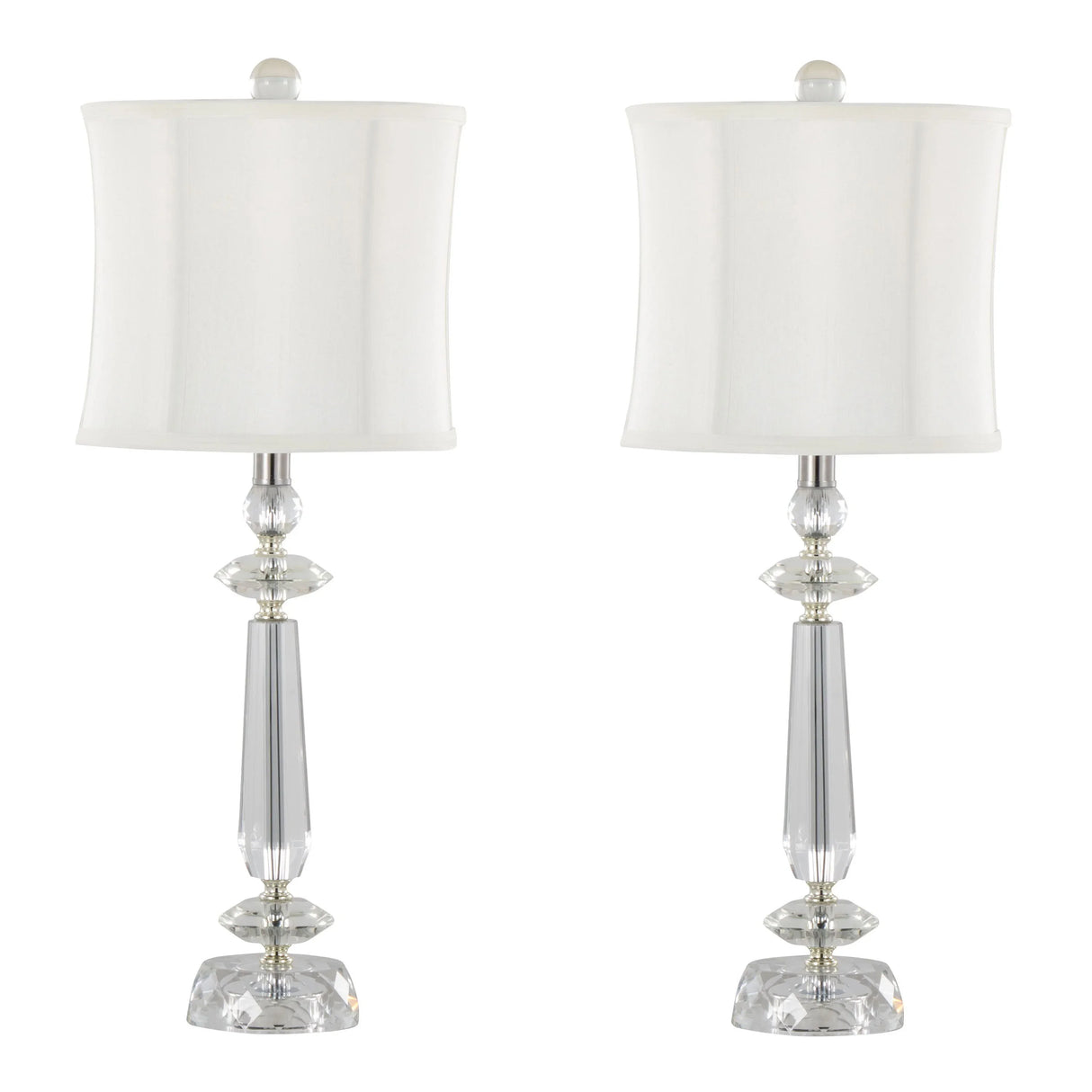 Karat - Contemporary Crystal Table Lamp (Set of 2) - Clear Crystal / Chrome / White Softback - Furniture Home Direct