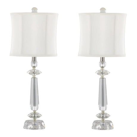 Karat - Contemporary Crystal Table Lamp (Set of 2) - Clear Crystal / Chrome / White Softback - Furniture Home Direct