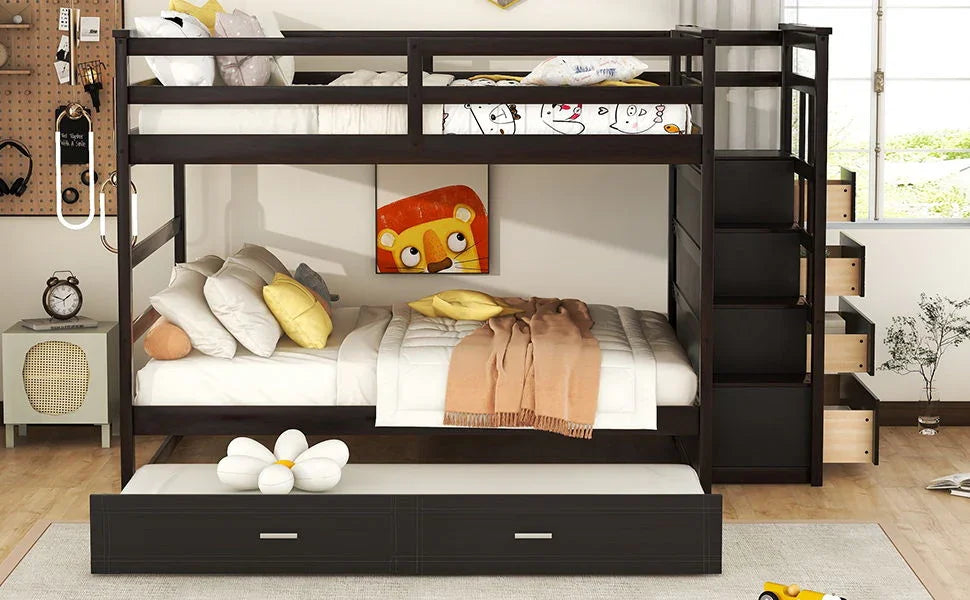 Bunk Bed With Twin Size Trundle And Staircase - Furniture Home Direct