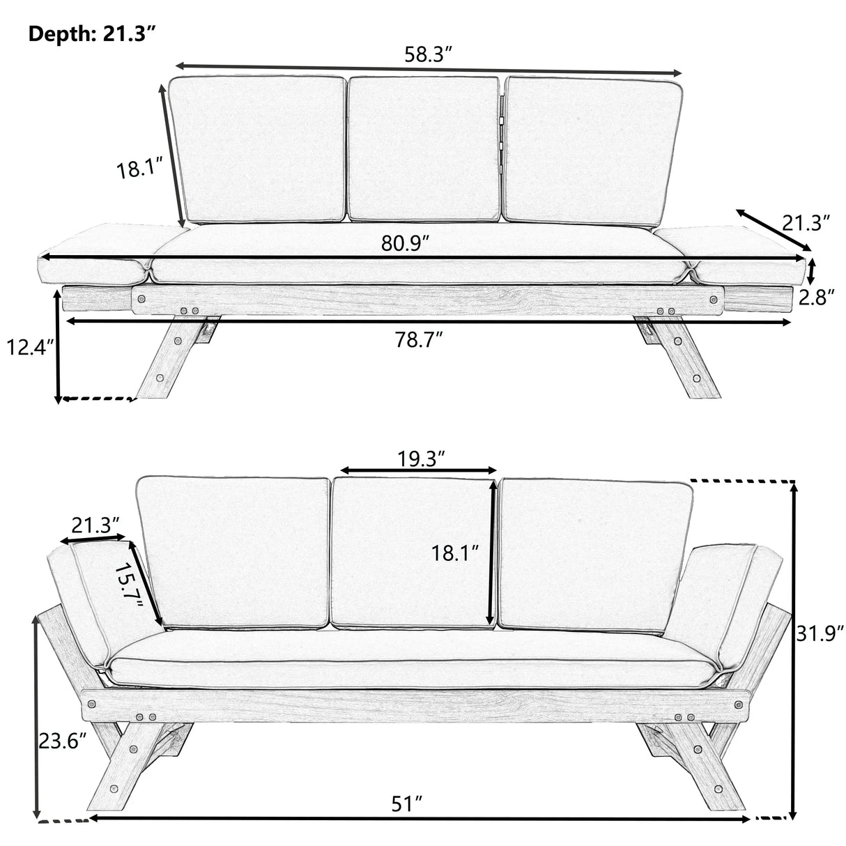 Outdoor Sofa with Adjustable Armrests - Beige - Furniture Home Direct