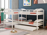 Twin L-Shaped Bunk Bed With Trundle - White - Furniture Home Direct