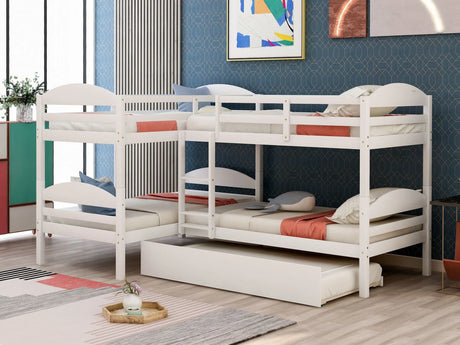 Twin L-Shaped Bunk Bed With Trundle - White - Furniture Home Direct