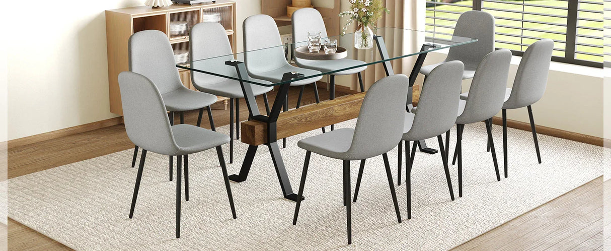 Dining Set Glass Table With 10 Chairs Finish Light Gray - Furniture Home Direct