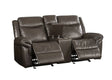 Lydia - Leather Aire Motion Loveseat With USB Console - Brown - Furniture Home Direct