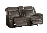 Lydia - Leather Aire Motion Loveseat With USB Console - Brown - Furniture Home Direct