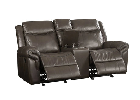 Lydia - Leather Aire Motion Loveseat With USB Console - Brown - Furniture Home Direct