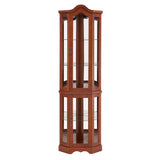 Corner Curio Cabinet With Lights, Adjustable Tempered Glass Shelves, Mirrored Back, Display Cabinet (E26 Light Bulb Not Included) - Walnut - Furniture Home Direct