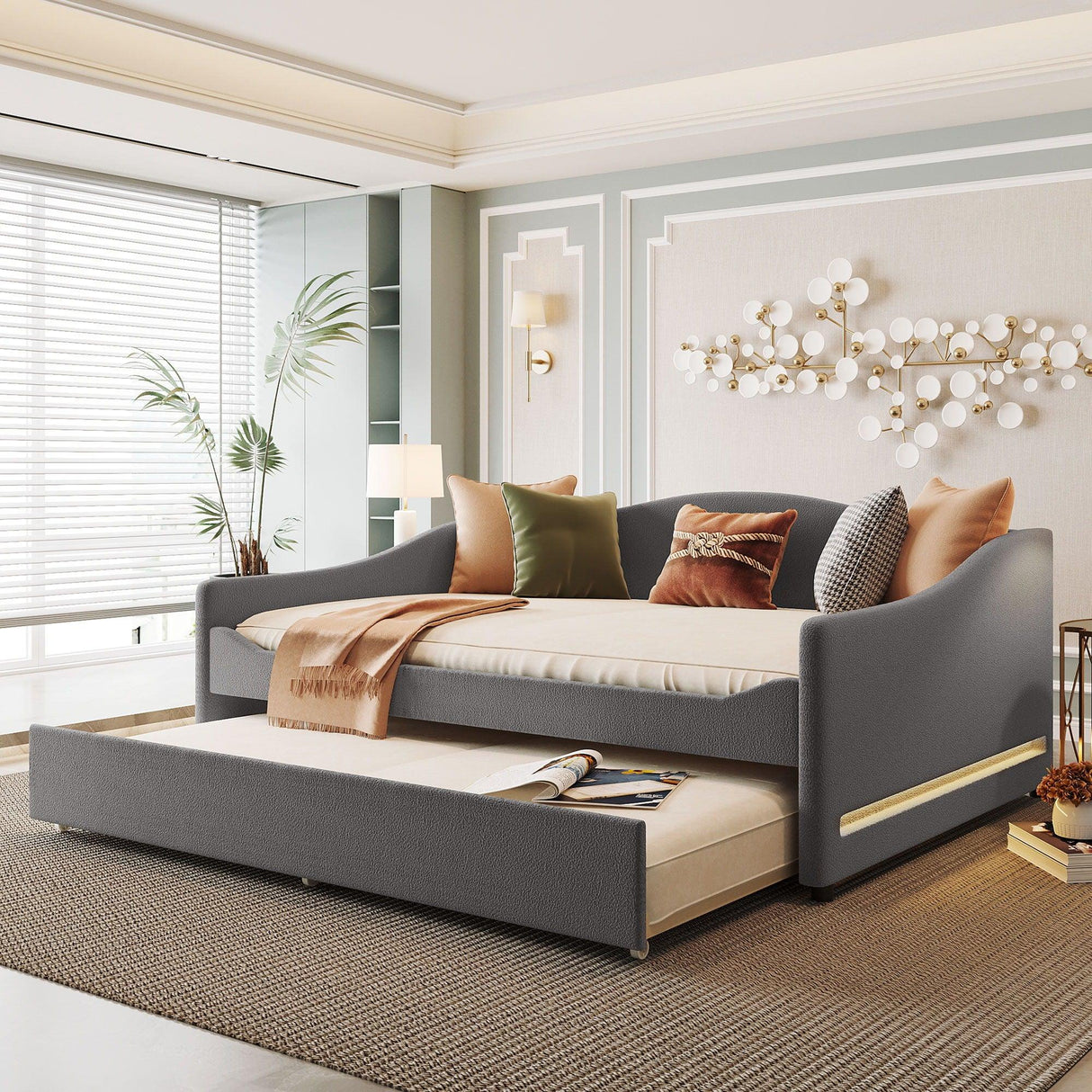 Upholstered Daybed With Light And Trundle - Furniture Home Direct