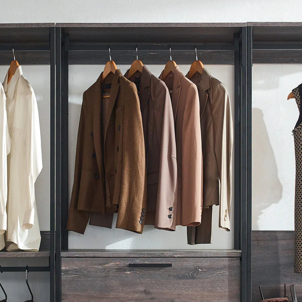 Closet System With Drawers Rods Industrial Frame Dark Brown - Furniture Home Direct