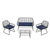 4 Piece Wicker Patio Furniture Set With Tempered Glass Table And Detachable Cushions - Furniture Home Direct