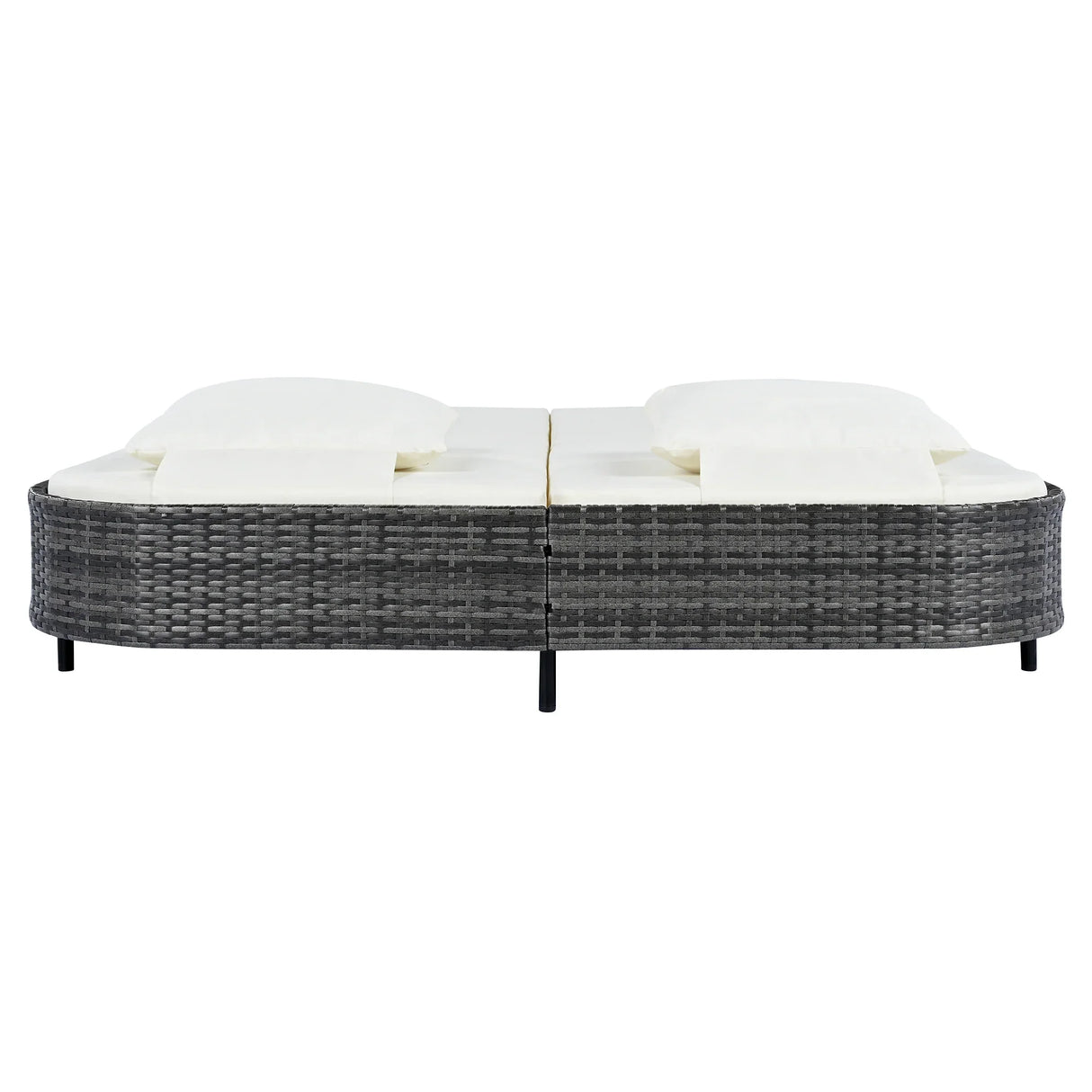 Outdoor Wicker Double Chaise (Black Frame+Beige Cushion) - Furniture Home Direct