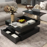 Lift Top Coffee Table With 2 Drawers, Hidden Space And LED Lights For Living Room - Furniture Home Direct