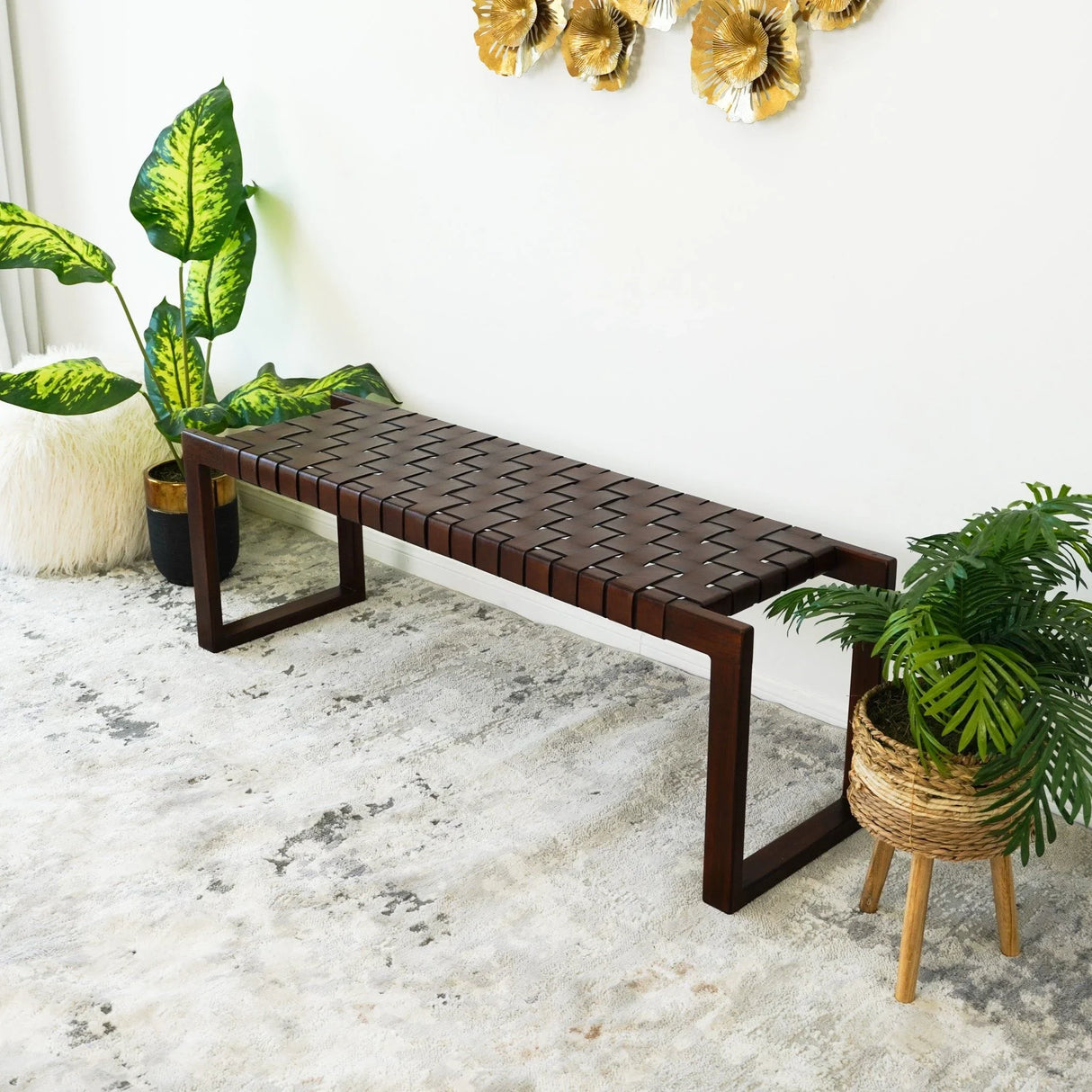 Christina - Leather Bench - Cognac / Dark Brown / Tan - Furniture Home Direct