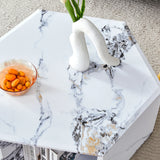 Coffee Table Set Hexagonal Marble Elegant Minimal White - Furniture Home Direct