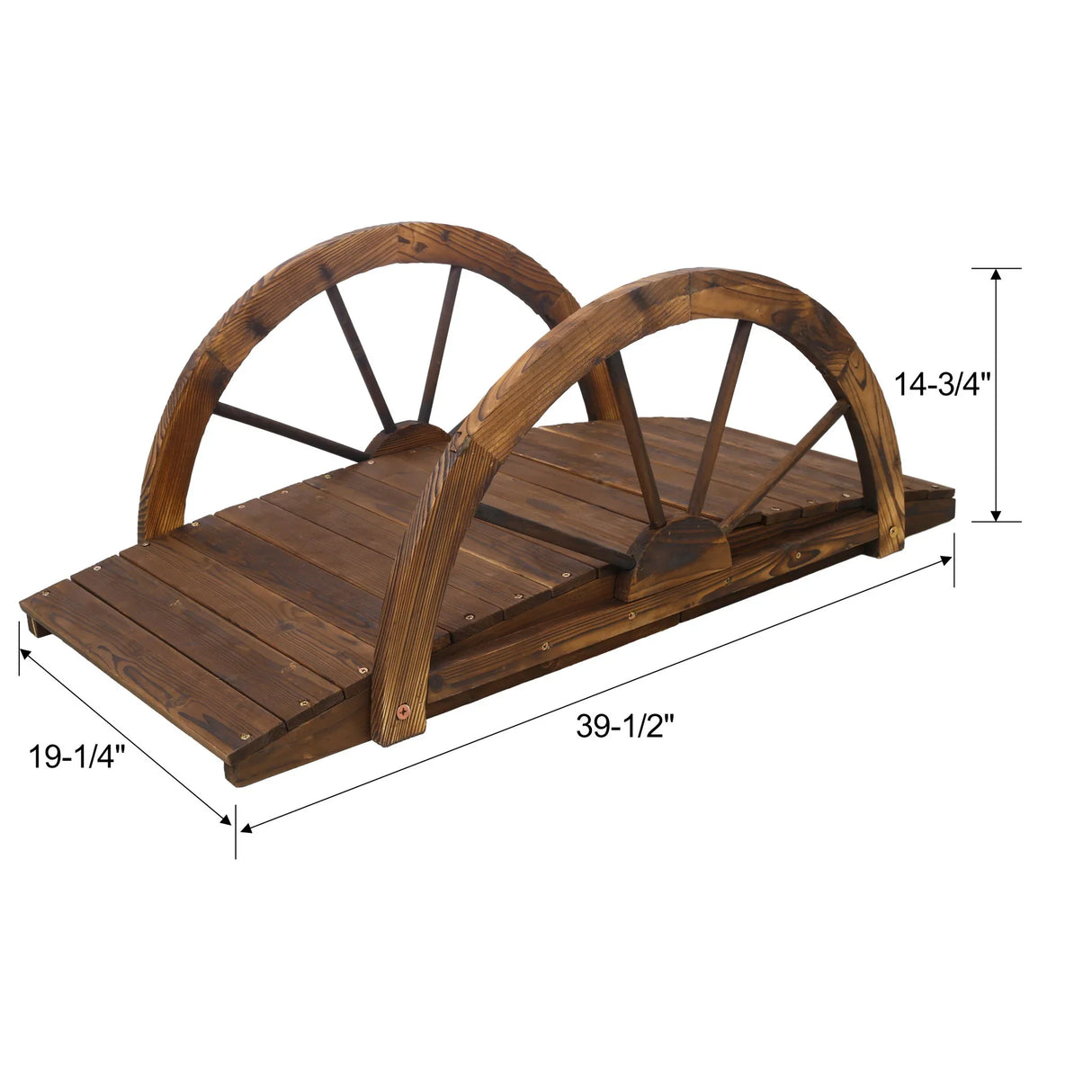 Wooden Garden Bridge Arc Footbridge With Half Wheel Railings Solid Fi - Brown - Furniture Home Direct