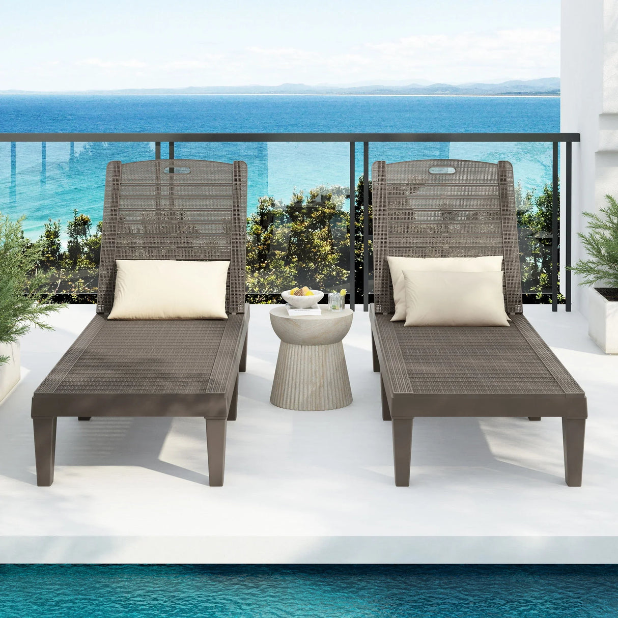 2 Piece Outdoor Chaise Lounges With Adjustable Backrest - Furniture Home Direct