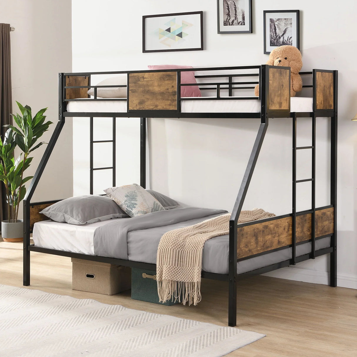 Modern Metal Bunk Bed With Dual Side Ladder And Metal Desig - Furniture Home Direct