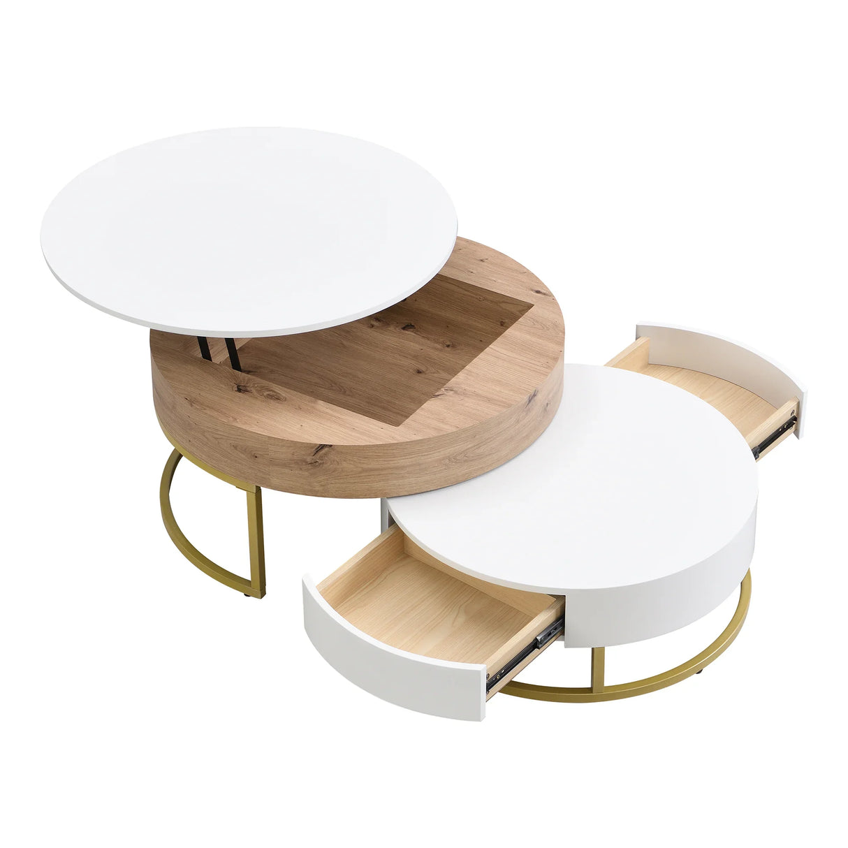 Nesting Coffee Tables Lift Top With 2 Drawers White Natural - Furniture Home Direct