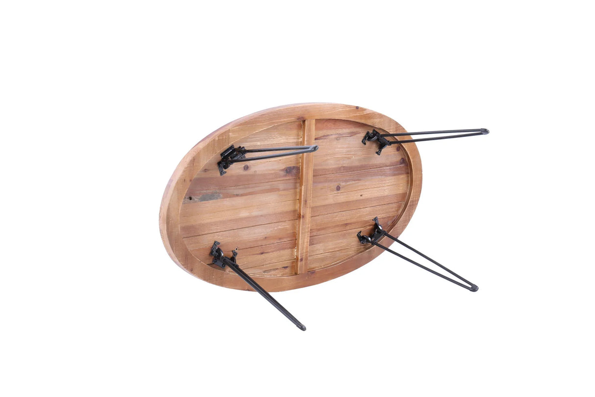 Oval Natural Reclaimed Wood Foldable Coffee Table For Your Living Room - Natural - Furniture Home Direct