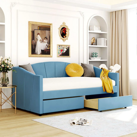 Upholstered Daybed With Two Drawers And Wood Slat - Furniture Home Direct