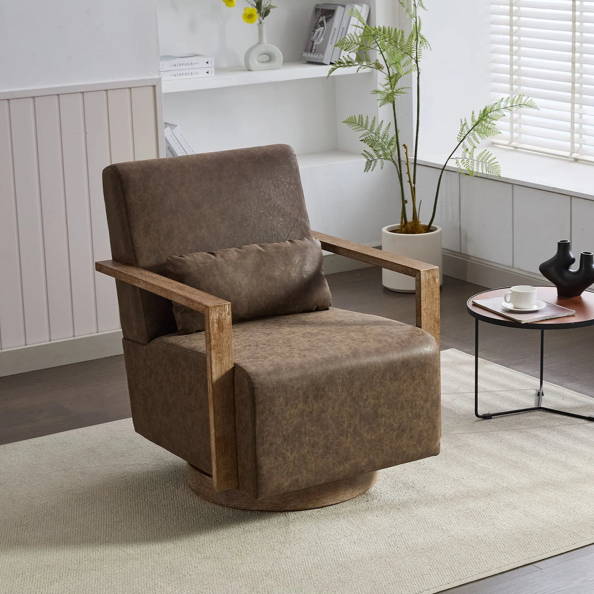 Swivel Modern Upholstered Accent Chair With Armrests - Furniture Home Direct