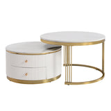 Nesting Coffee Tables With Drawers Round White And Gold - Furniture Home Direct