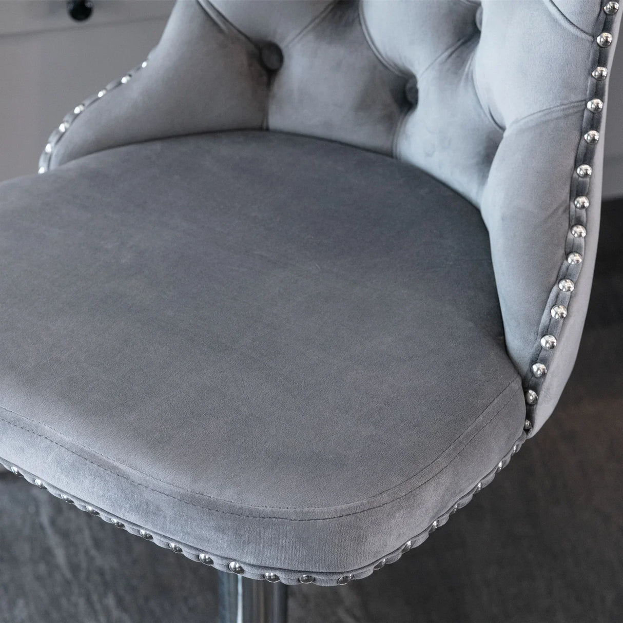 Counter Height Bar Stools Velvet Tufted Back Chrome Gray - Furniture Home Direct