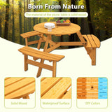 6 Person Circular Outdoor Wooden Picnic Table For Patio, Backyard, Garden, Diy With 3 Built-In Benches, 1720Lb Capacity - Furniture Home Direct