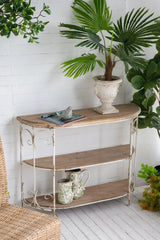 3 Tiered Wooden Shelving Unit With Ornate Iron Frame - Multicolor - Furniture Home Direct