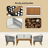 4-Piece Patio Conversation Set with Loveseat, 2 Chairs, Coffee Table + Cushions - Gray - Furniture Home Direct