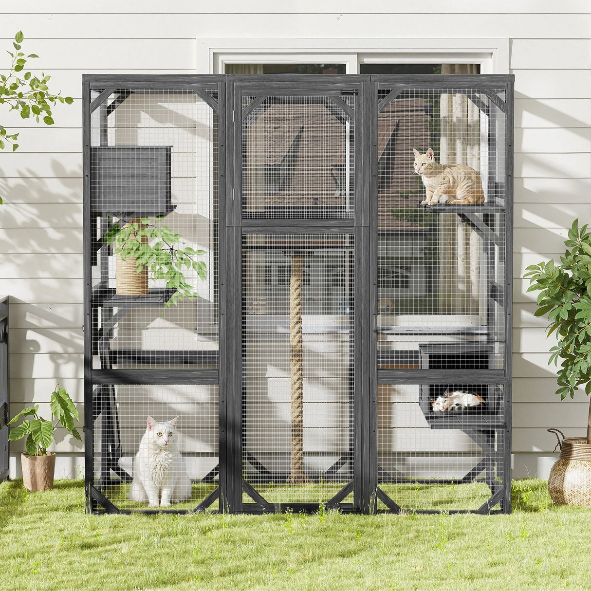 Outdoor Cat House, Diy Cat Enclosure Catio With Double Enter Doors - Furniture Home Direct