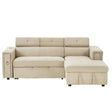 Multi-Functional Pull-Out Sofa Bed L-Shape Sectional Sofa With Adjustable Headrest, Wireless Charging, Cup Holders And Hidden Storage For Living Room - Furniture Home Direct