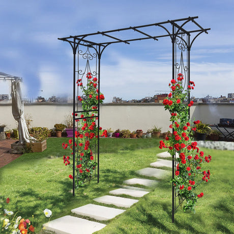 Metal Garden Arch Climbing Plants Support Rose Arch Outdoor - Black - Furniture Home Direct
