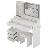 Vanity Desk Set With Cushioned Stool And Large Mirror White - Furniture Home Direct