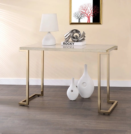 Boice II - Faux Marble Top Console Table - White / Champagne - Furniture Home Direct