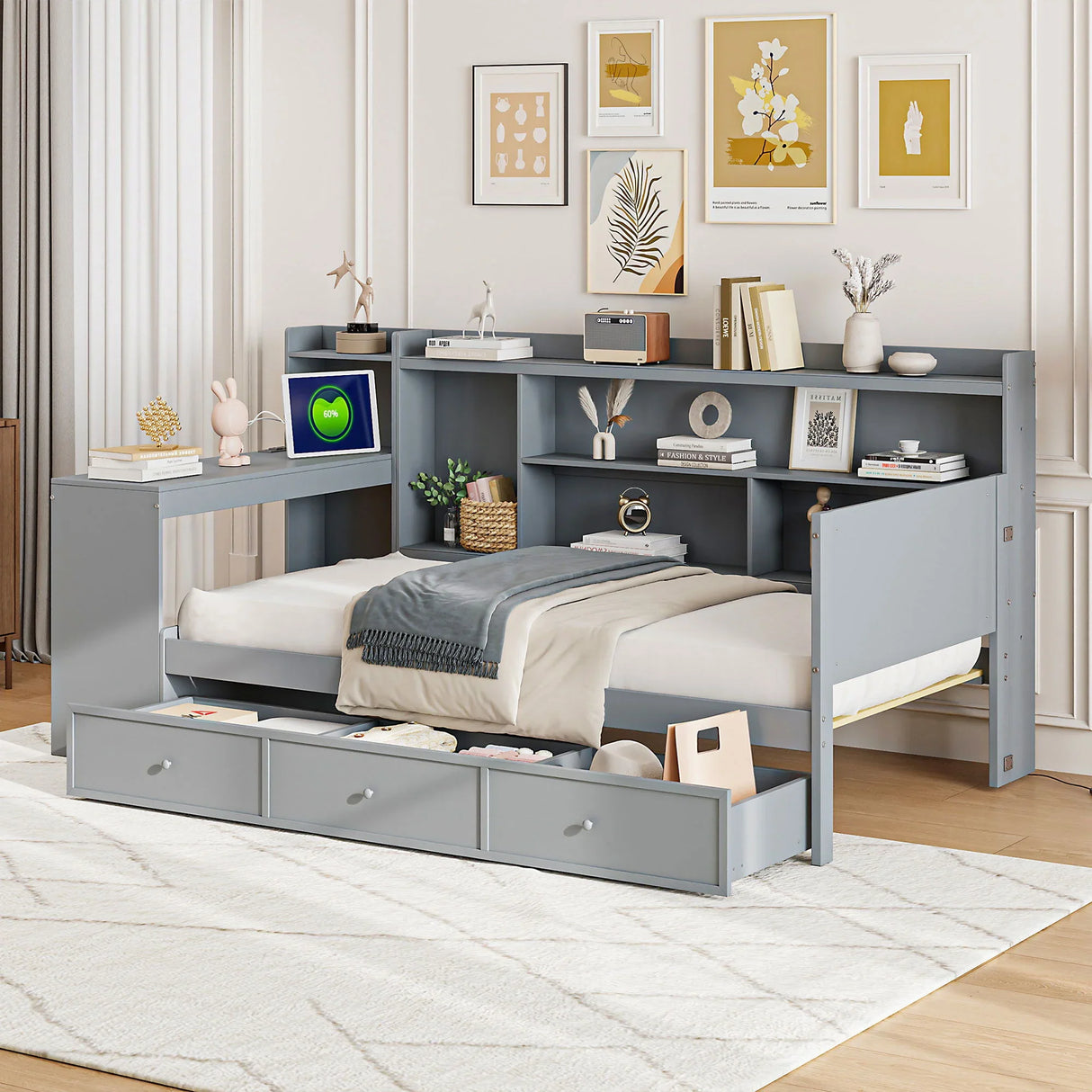Daybed With 3 Drawers USB Ports And Desk - Furniture Home Direct