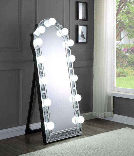 Noralie - Mirrored Faux Diamonds Floor Mirror - Silver - Furniture Home Direct