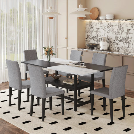 Dining Set Modern With Marble Top Table For Six Gray - Furniture Home Direct