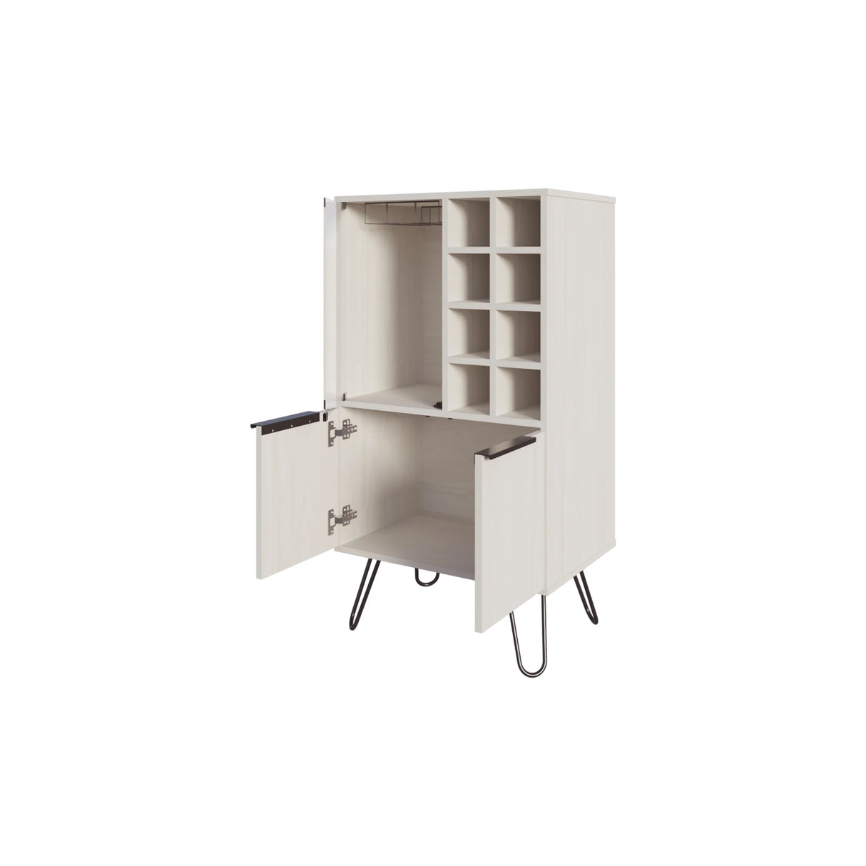 Fairfax WIne Cabinet with glass rack and storage,white - Furniture Home Direct