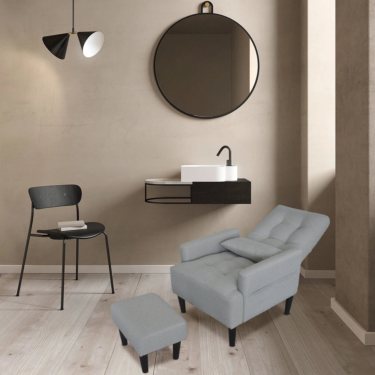 Living Room Sofa Single Chair And Ottoman, Modern Multi-Function Fabric Living Room Sofa Lounge Chair Bed And Stool. Soft Leisure Single Chair Adjustable Into 5 Angles With Sofa Bed - Furniture Home Direct