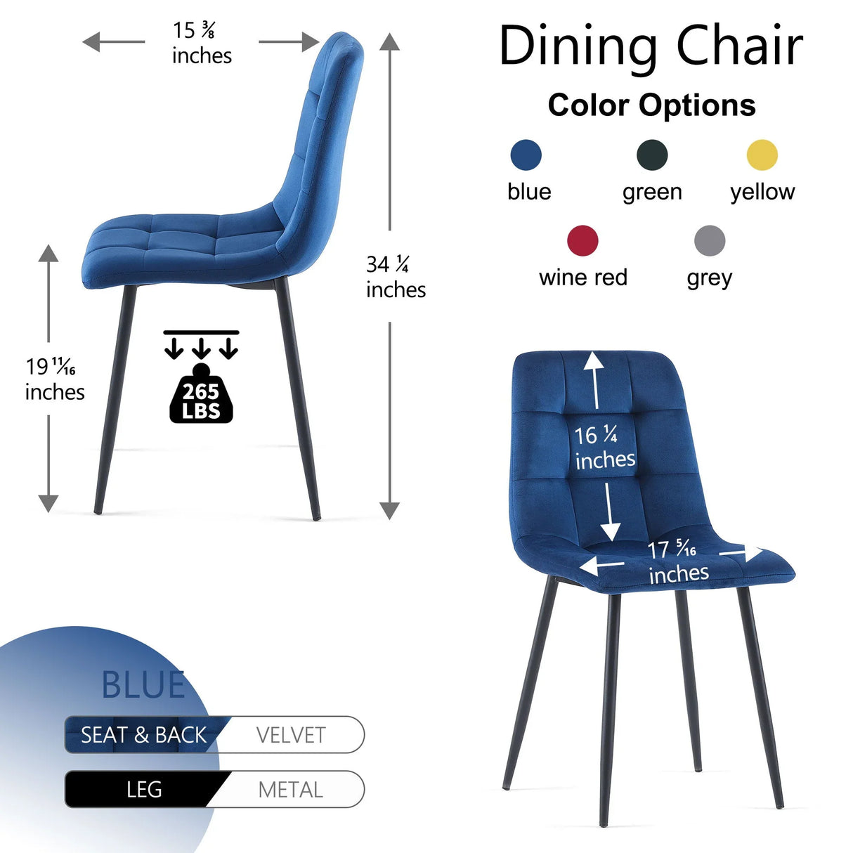 Mid-Century Modern Velvet Dining Chairs Set For Kitchen, Living Room - Furniture Home Direct