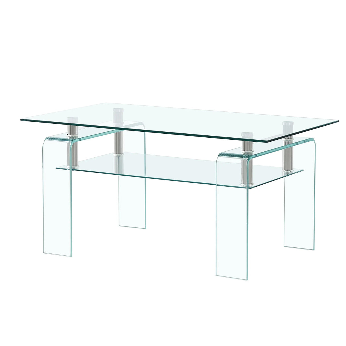 Modern Tempered Glass Coffee Table With 2 Tier Storage For Living Room - Furniture Home Direct