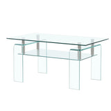 Modern Tempered Glass Coffee Table With 2 Tier Storage For Living Room - Furniture Home Direct