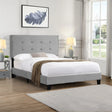 Full Size Upholstered Platform Bed Frame With Pull Point Tufted Headboard, Strong Wood Slat Support, Mattress Foundation, No Box Spring Needed - Gray - Furniture Home Direct