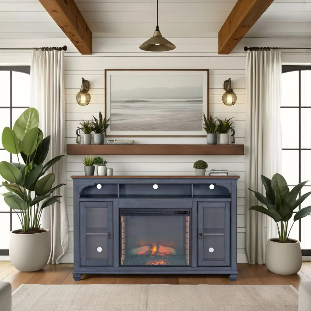 Americana - 66 In Fireplace TV Stand For TVs Up To 80" - Blue - Furniture Home Direct